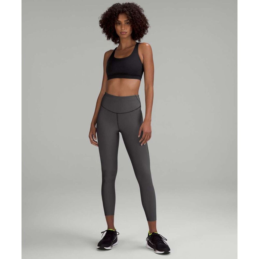 Lululemon Base Pace High-Rise Tight 25" Stripe Ribbed Black Grey EUC size 4